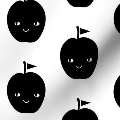happy apple black and white monochrome minimal fruit design
