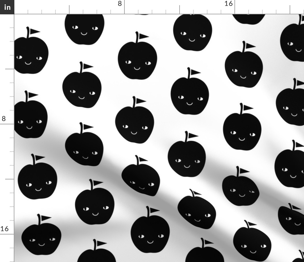 happy apple black and white monochrome minimal fruit design