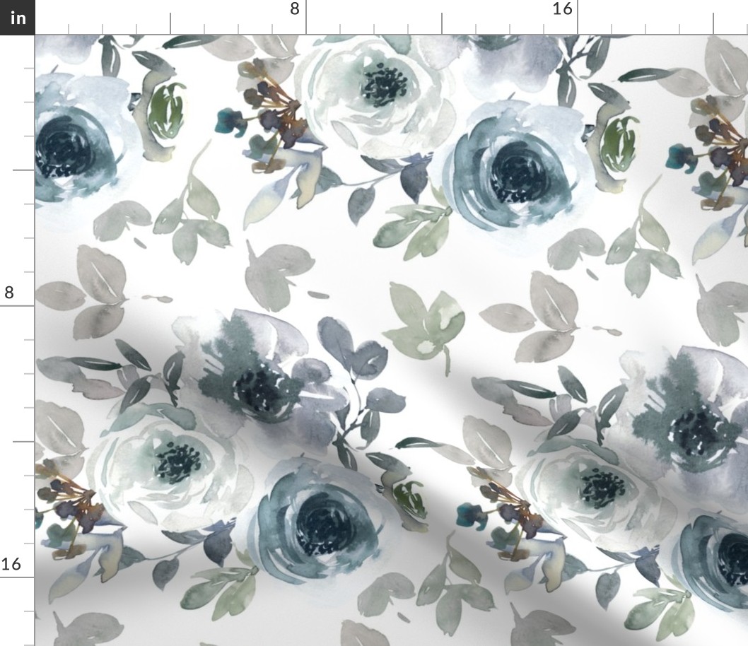 Blue and Gray Watercolor Flowers