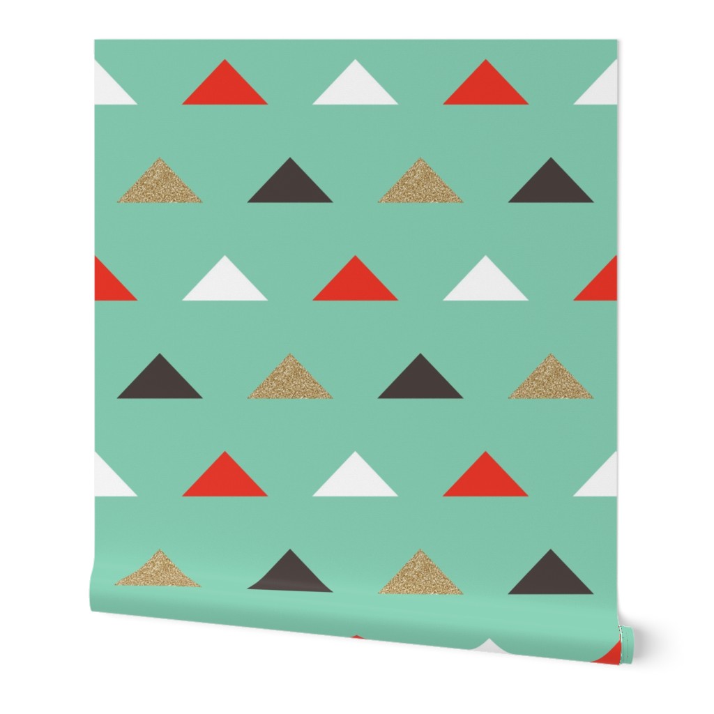 Christmas Triangles - Gold Glitter and Mint by Andrea Lauren 