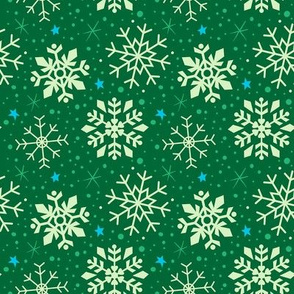 Festive Green and White Snowflakes