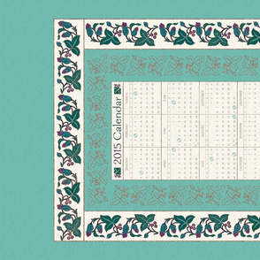 CAL2015-Natural-flowers textured embroidery borders - 18x27 - cream-seafoam-bluegreens-copper