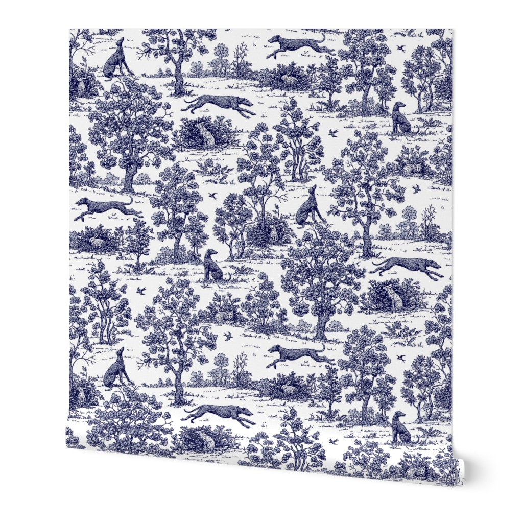 Large Navy Blue Greyhound Toile