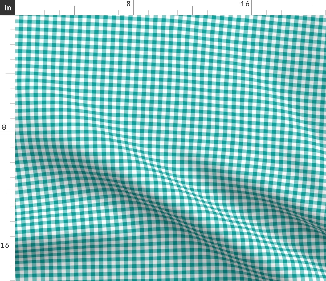 fisherman's gingham - green teal and white, 1/4" squares 