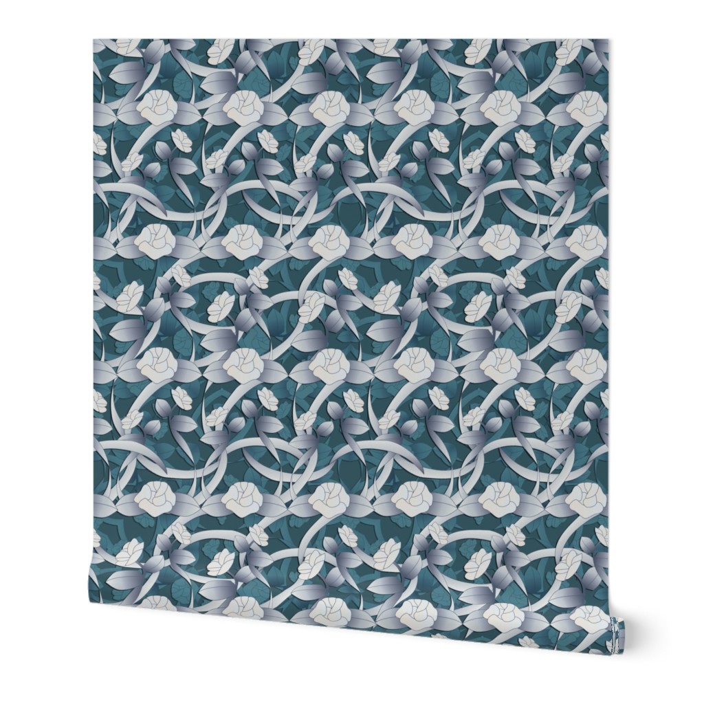 Art deco rose  vine in teal