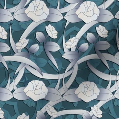 Art deco rose  vine in teal