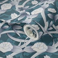 Art deco rose  vine in teal