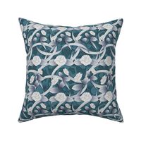 Art deco rose  vine in teal