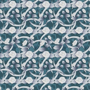 Art deco rose  vine in teal