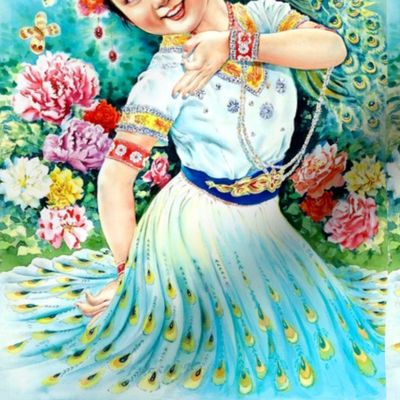 asian china chinese oriental chinoiserie tribal traditional tribes girls children peacocks garden flowers mudan peony butterfly butterflies