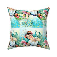 asian china chinese oriental chinoiserie tribal traditional tribes girls children peacocks garden flowers mudan peony butterfly butterflies