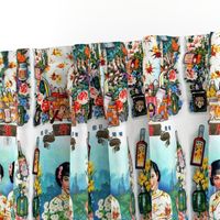 vintage retro kitsch chinoiserie asian china chinese oriental woman lady women ladies toiletries perfumes cheongsam flowers daisy shanghai bottles pinup