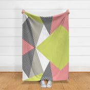 Triangles & Stripes Cheater Quilt - Acid Green & Pink