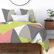 Triangles & Stripes Cheater Quilt - Acid Green & Pink