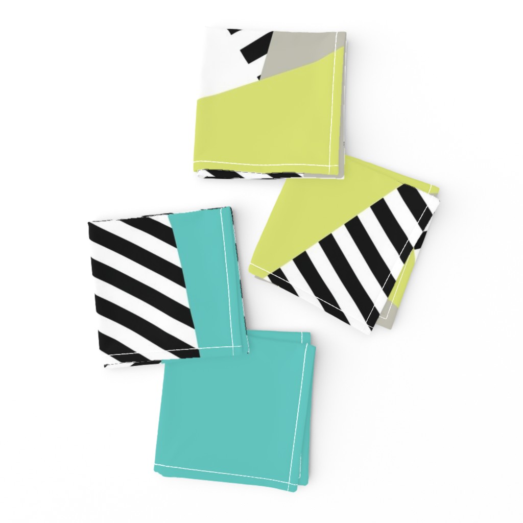 Triangles & Stripes Cheater Quilt - Acid Green & Teal
