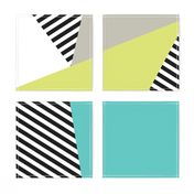 Triangles & Stripes Cheater Quilt - Acid Green & Teal