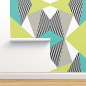 Triangles & Stripes Cheater Quilt - Acid Green & Teal