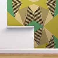 Triangles & Stripes Cheater Quilt - Acid Green & Teal