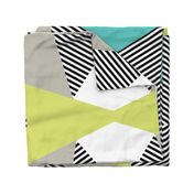 Triangles & Stripes Cheater Quilt - Acid Green & Teal