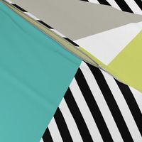 Triangles & Stripes Cheater Quilt - Acid Green & Teal