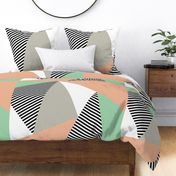 Triangles & Stripes Cheater Quilt - Peach & Mint