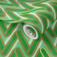 Christmas Green Chevrons With Small Gold Stripes on Light Background (small scale)