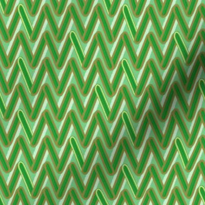 Christmas Green Chevrons With Small Gold Stripes on Light Background (small scale)