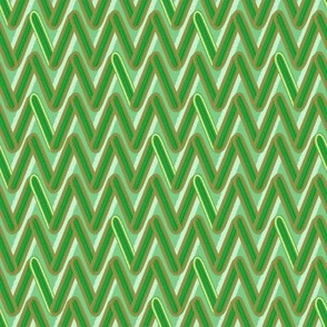 Christmas Green Chevrons With Small Gold Stripes on Light Background (small scale)