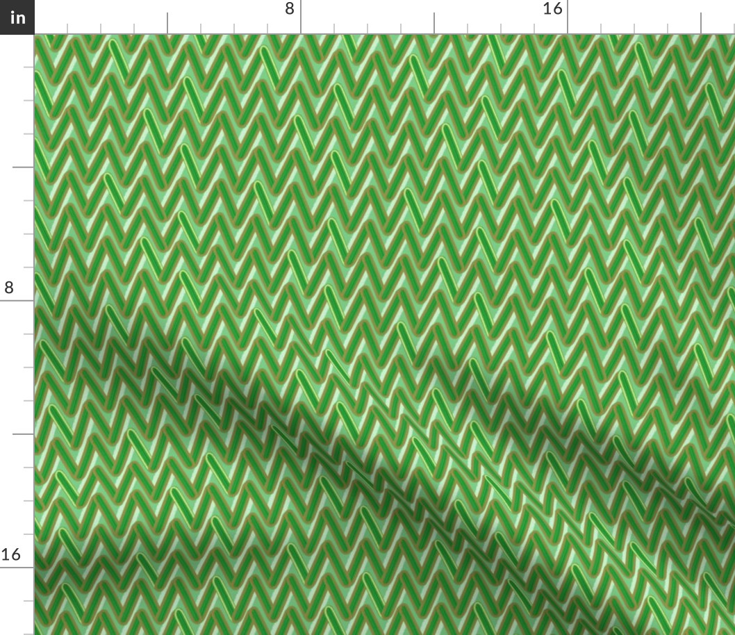 Christmas Green Chevrons With Small Gold Stripes on Light Background (small scale)