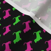 Preppy Basset Hounds -- Pink and Green on Blue