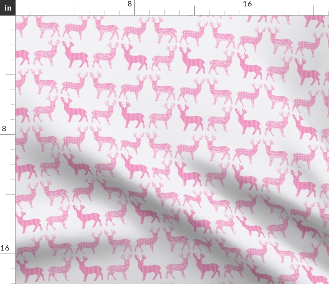 Candy Pink Meadow Deer on White SMALL SCALE -ch