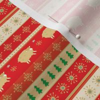New year wrapping paper with golden lambs on red background