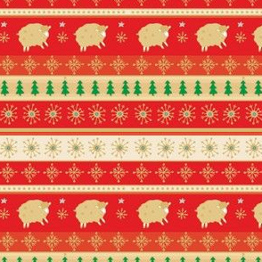 New year wrapping paper with golden lambs on red background