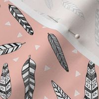 Inky Feathers fabric // (Small) - Pale Pink by Andrea Lauren 