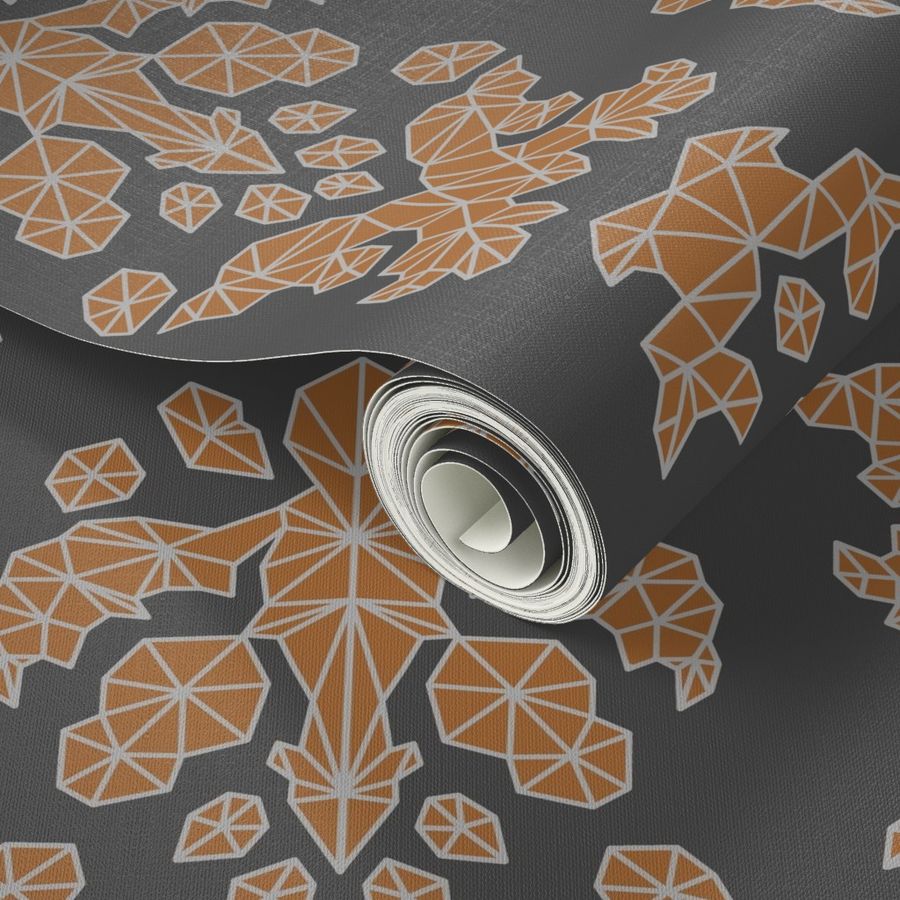 Geometric Brocade Orange and Grey