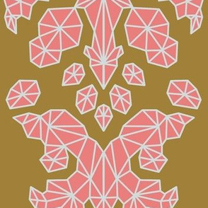 Geometric Brocade Pink, Burnt Gold, and Light Grey