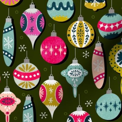 Christmas Ornaments fabric // vintage christmas fabric christmas xmas fabric cute christmas ornaments ornament fabric