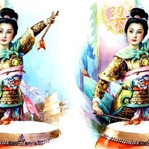 asian china chinese oriental chinoiserie hua mulan woman lady girl warriors war battles drums flags junk ships traditional martial arts kung fu