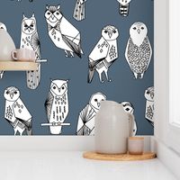 geo owls // payne's gray owls cute birds hand-drawn illustration by Andrea Lauren