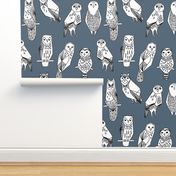 geo owls // payne's gray owls cute birds hand-drawn illustration by Andrea Lauren