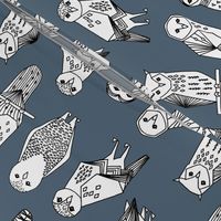 geo owls // payne's gray owls cute birds hand-drawn illustration by Andrea Lauren