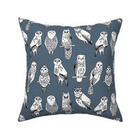 geo owls // payne's gray owls cute birds hand-drawn illustration by Andrea Lauren