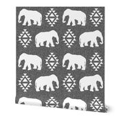 elephant white on grey linen