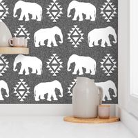 elephant white on grey linen