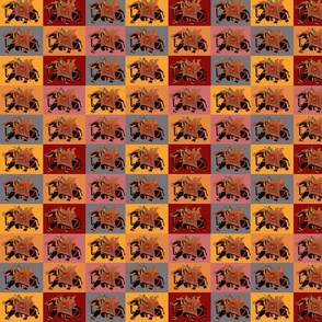 Magnificent Black Elephant on background of colored squares in orange, gold, blue, pink and red  