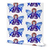 Stain Glass Purple and Lavendar Buddha with Blue and clear white Butterfly wings