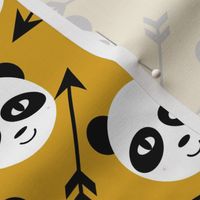 panda with arrow swedish minimal hand-drawn illustration leggings trendy design mustard kids black and white minimal monochrome nursery designer 