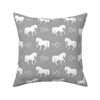 horse fabric - light grey linen fabric, grey horse fabric, grey horse