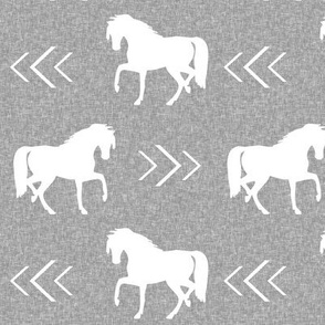 horse fabric - light grey linen fabric, grey horse fabric, grey horse