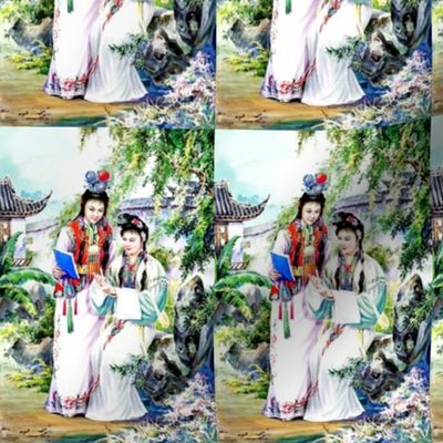 asian china chinese oriental chinoiserie traditional gardens trees flowers dreams red mansion literature classic lords lady ancient dynasty